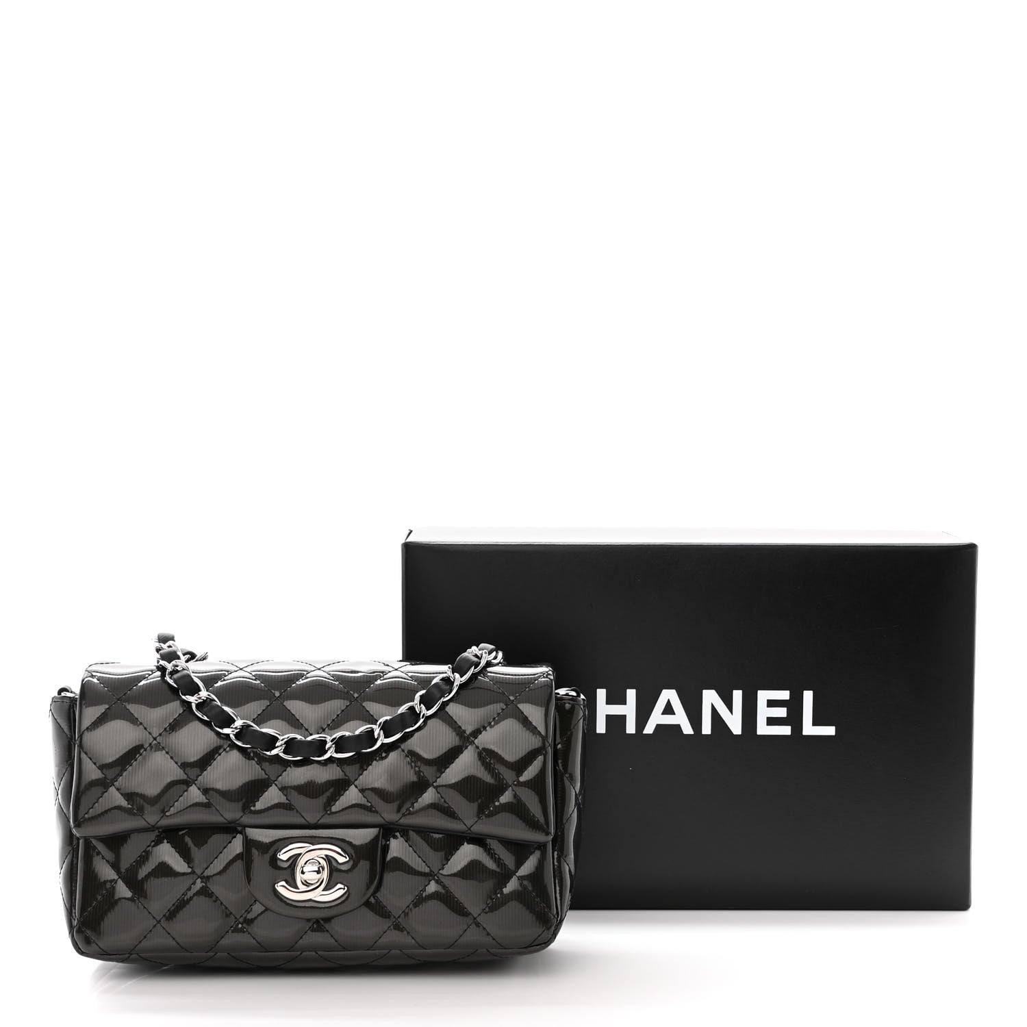 Chanel Striated Patent Quilted Mini Rectangular Flap Black 11 of 11