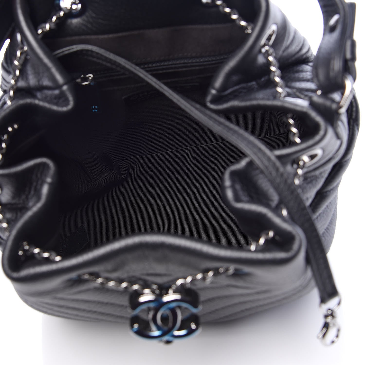 Chanel Deerskin Chevron Small CC Chain Bucket Bag Black 5 of 10