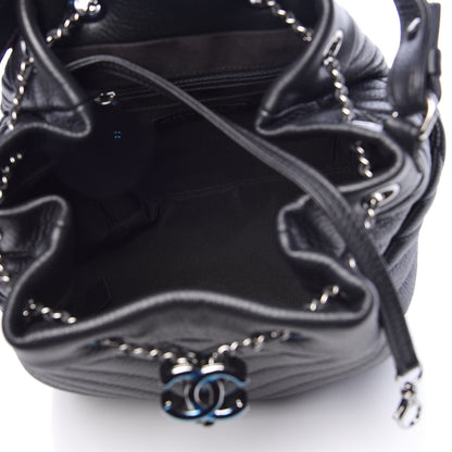 Chanel Deerskin Chevron Small CC Chain Bucket Bag Black 5 of 10