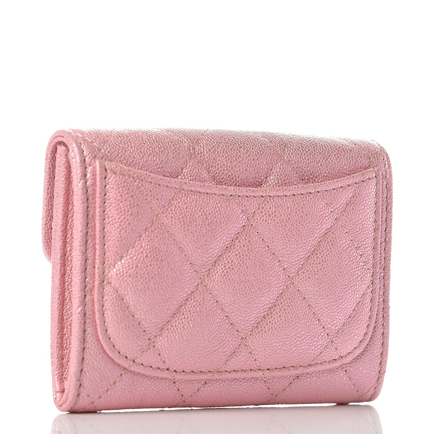 Chanel Iridescent Caviar Flap Quilted Card Holder Wallet Pink 3 of 10