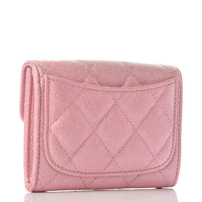 Chanel Iridescent Caviar Flap Quilted Card Holder Wallet Pink 3 of 10
