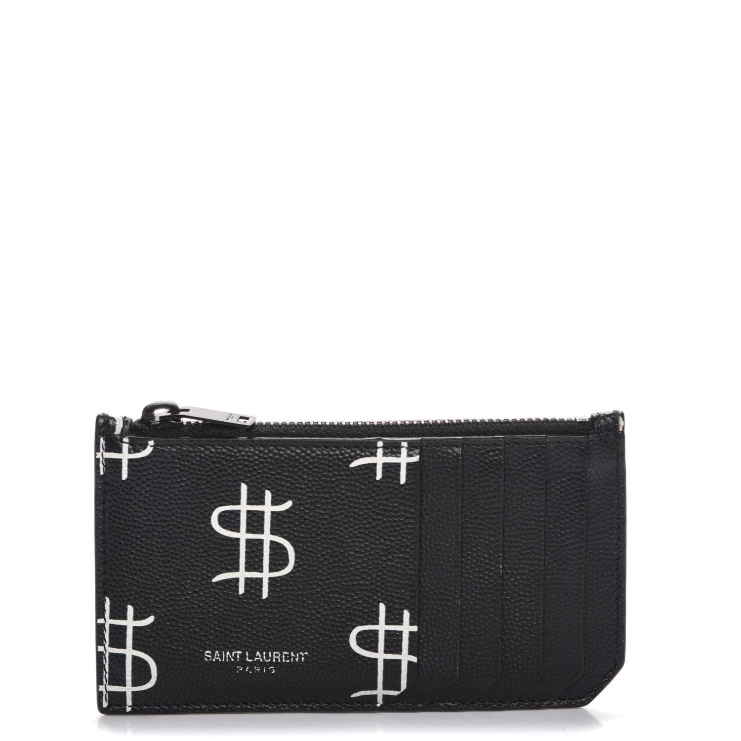 Saint Laurent Grain de Poudre Dollar Print 5 Fragments Zip Pouch Card Holder Black 1 of 8