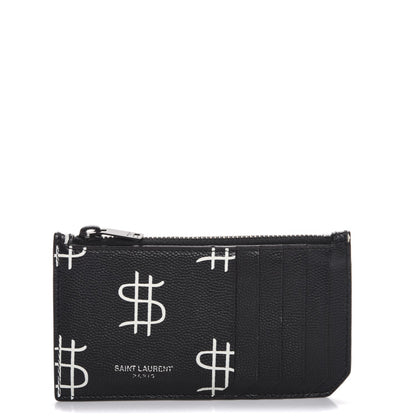 Saint Laurent Grain de Poudre Dollar Print 5 Fragments Zip Pouch Card Holder Black 1 of 8