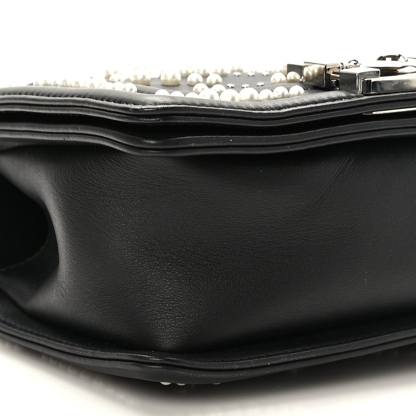 Calfskin Pearl Chevron Small Boy Flap Black