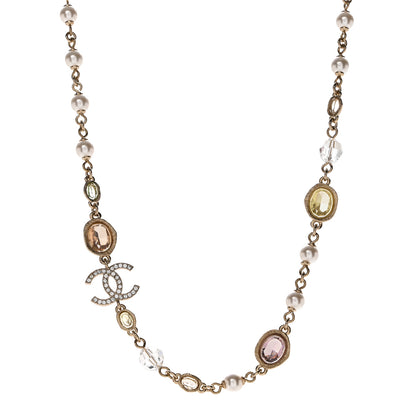 Chanel Pearl Beaded Crystal CC Necklace Gold Multicolor 1 of 4