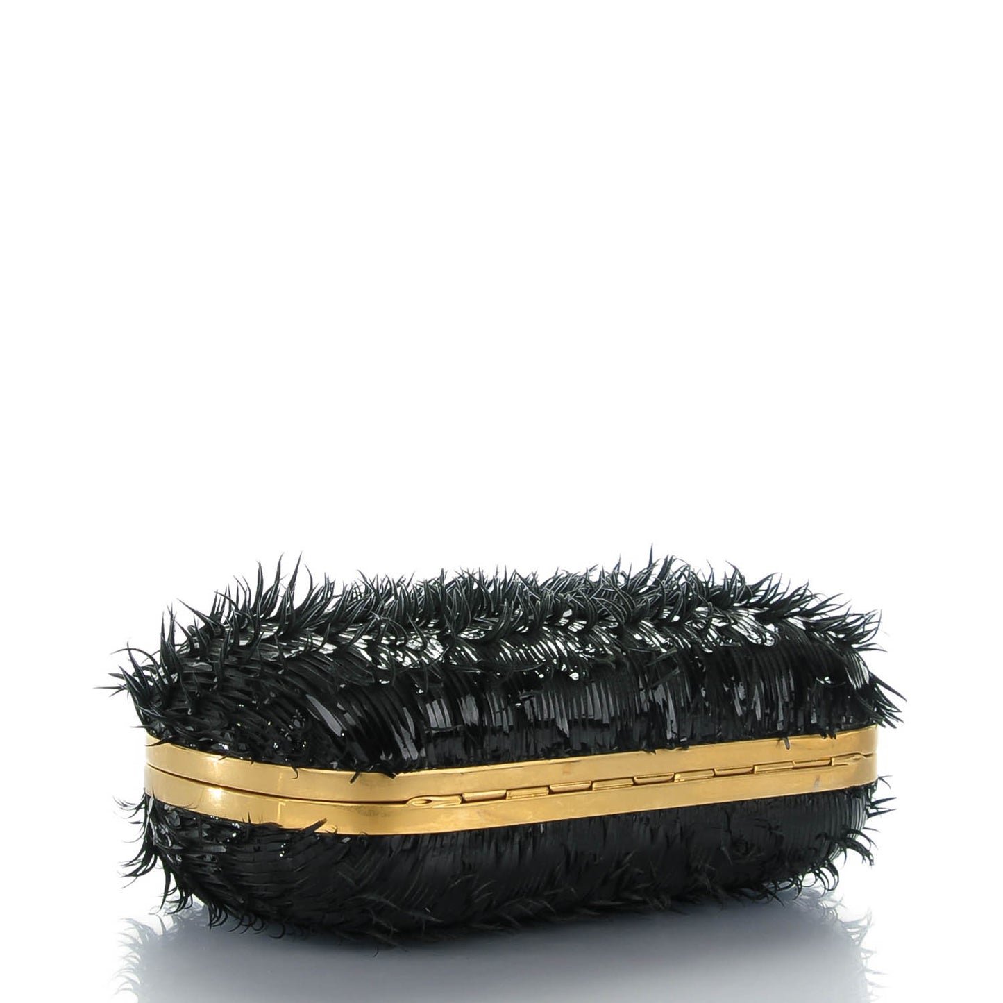 Patent Fringe Crystal Skull Box Clutch Black