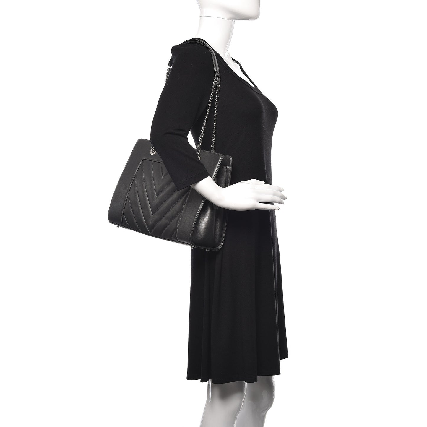 Sheepskin Chevron Quilted Mademoiselle Vintage Shopping Tote Dark Grey