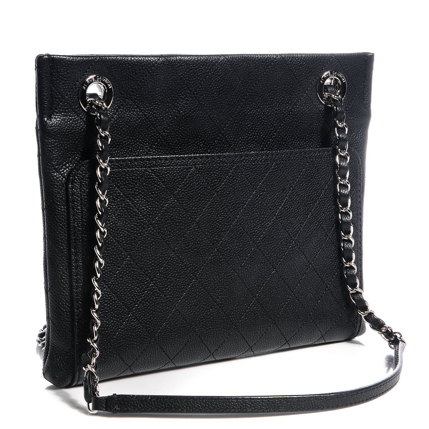 Grained Calfskin CC Pocket Flat Cross Body Bag Black