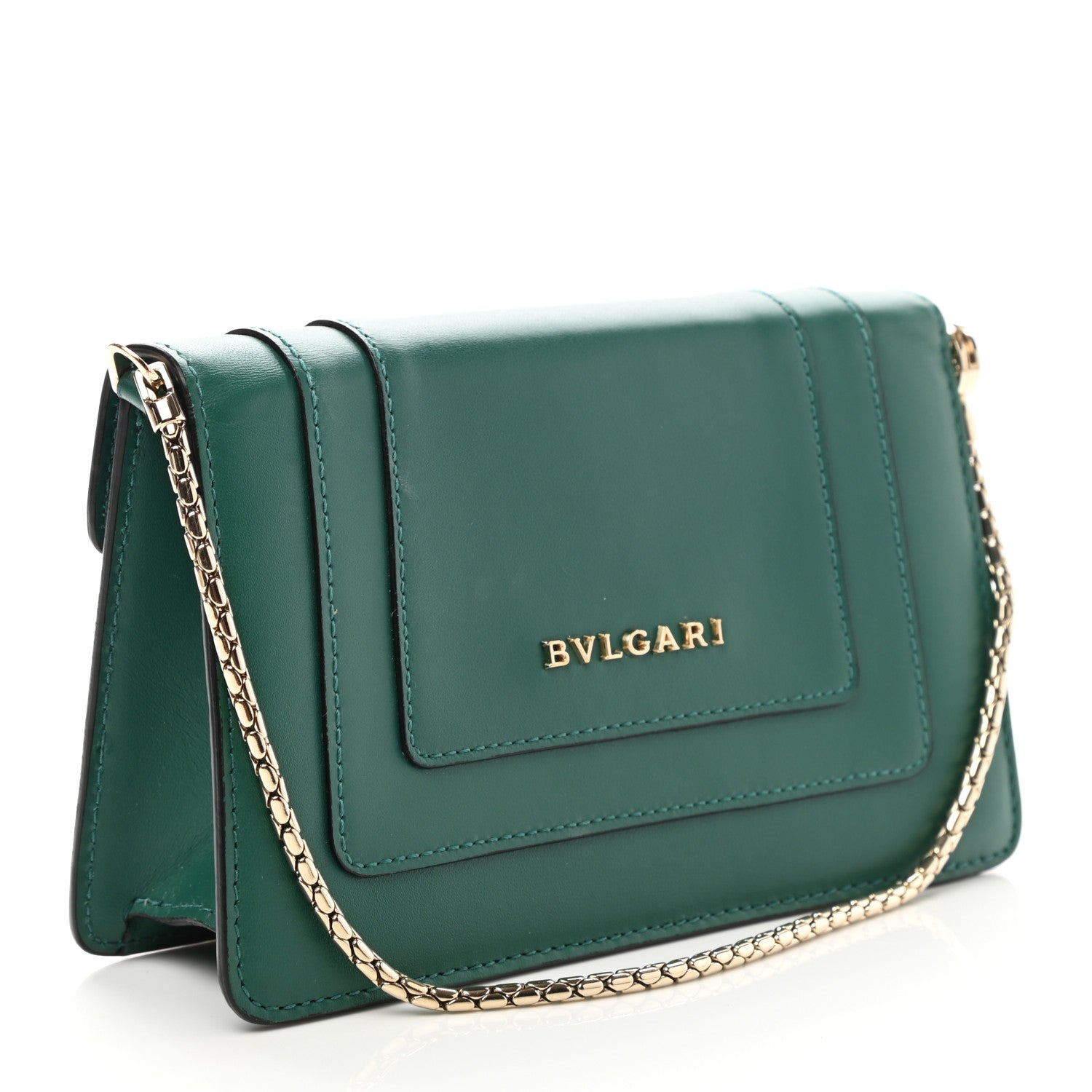 Bulgari Calfskin Mini Serpenti Forever Flap Clutch Emerald Green 2 of 6