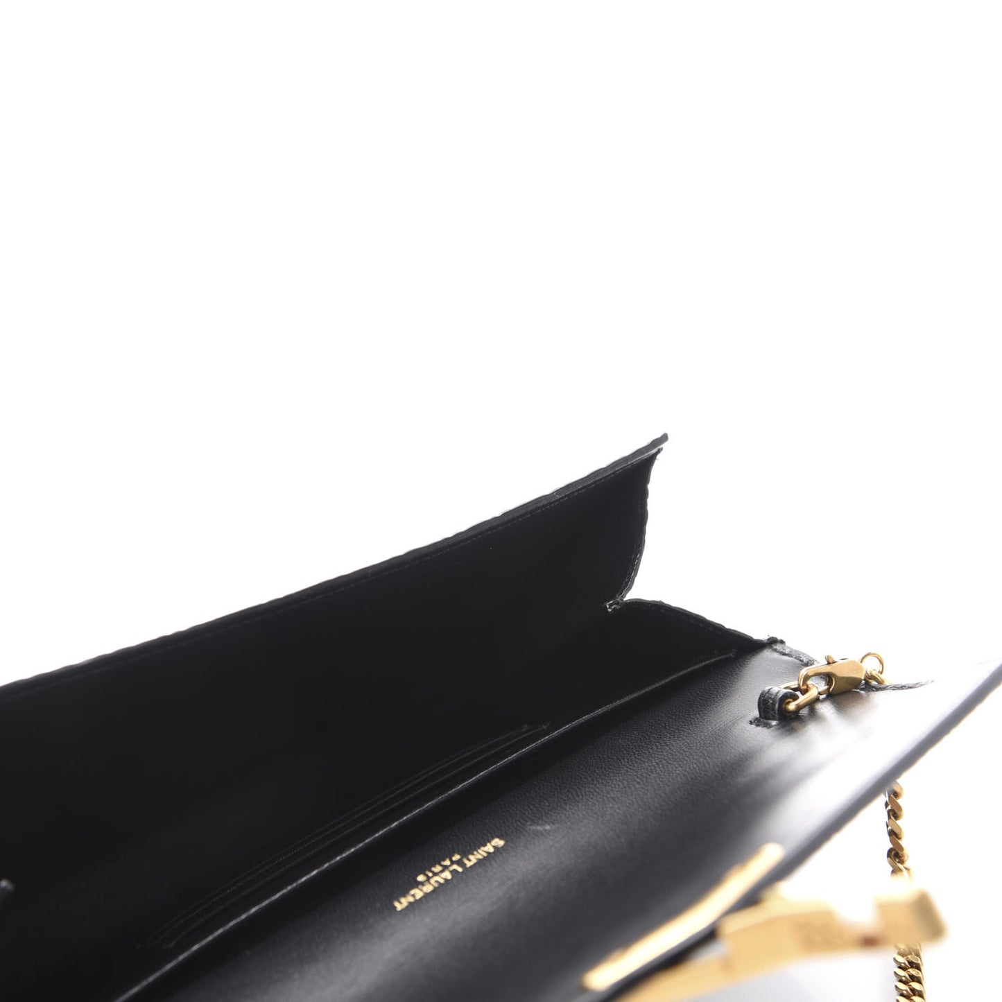Calfskin Crocodile Embossed Monogram Cassandra Chain Wallet Black