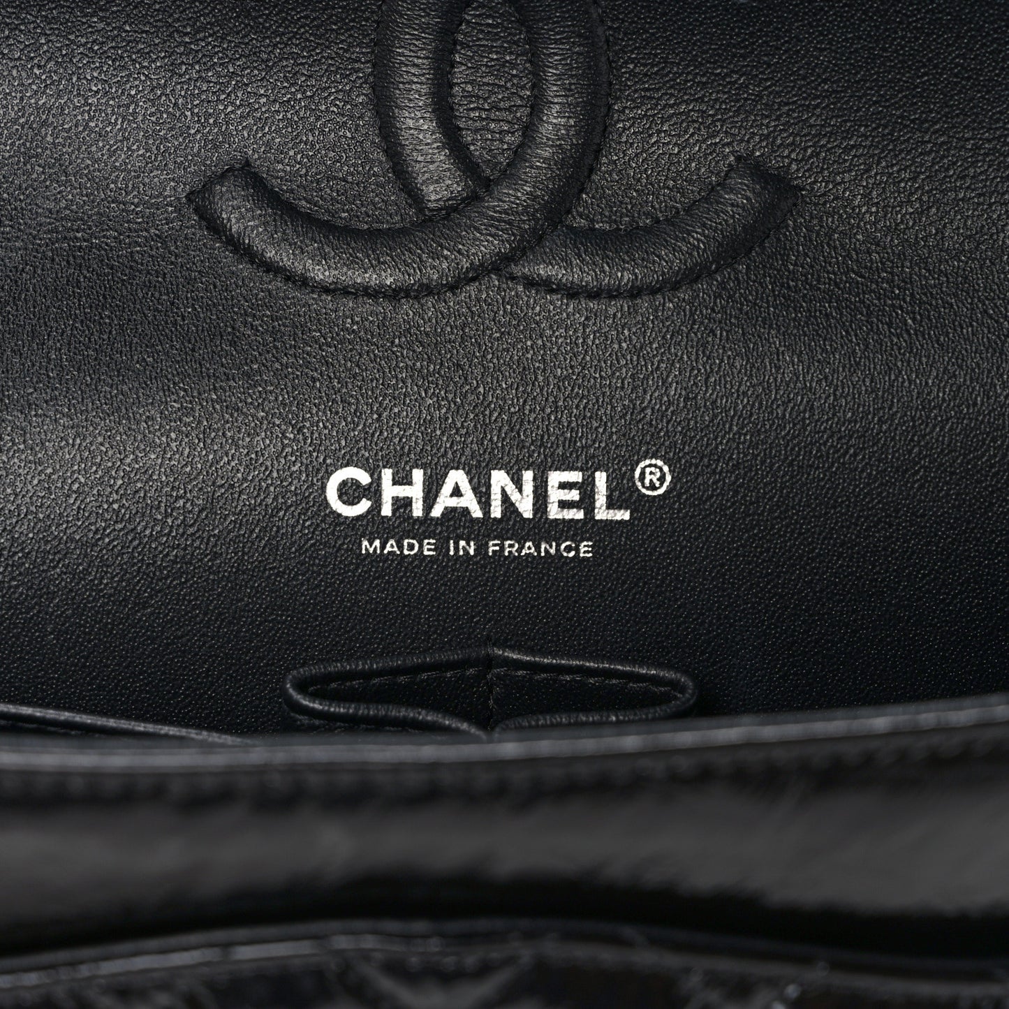 Shiny Crumpled Calfskin Quilted Medium Double Flap So Black