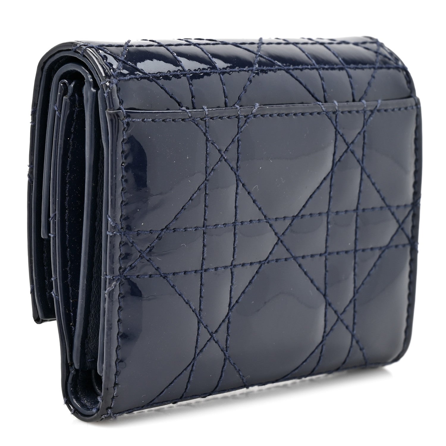 Christian Dior Patent Cannage Lady Dior Medium Wallet Navy 3 of 8