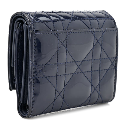 Christian Dior Patent Cannage Lady Dior Medium Wallet Navy 3 of 8