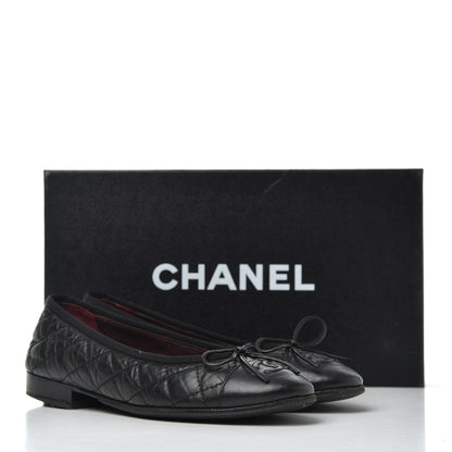 Chanel Aged Calfskin Quilted CC Cap Toe Ballerina Flats 36 Black 23 of 23