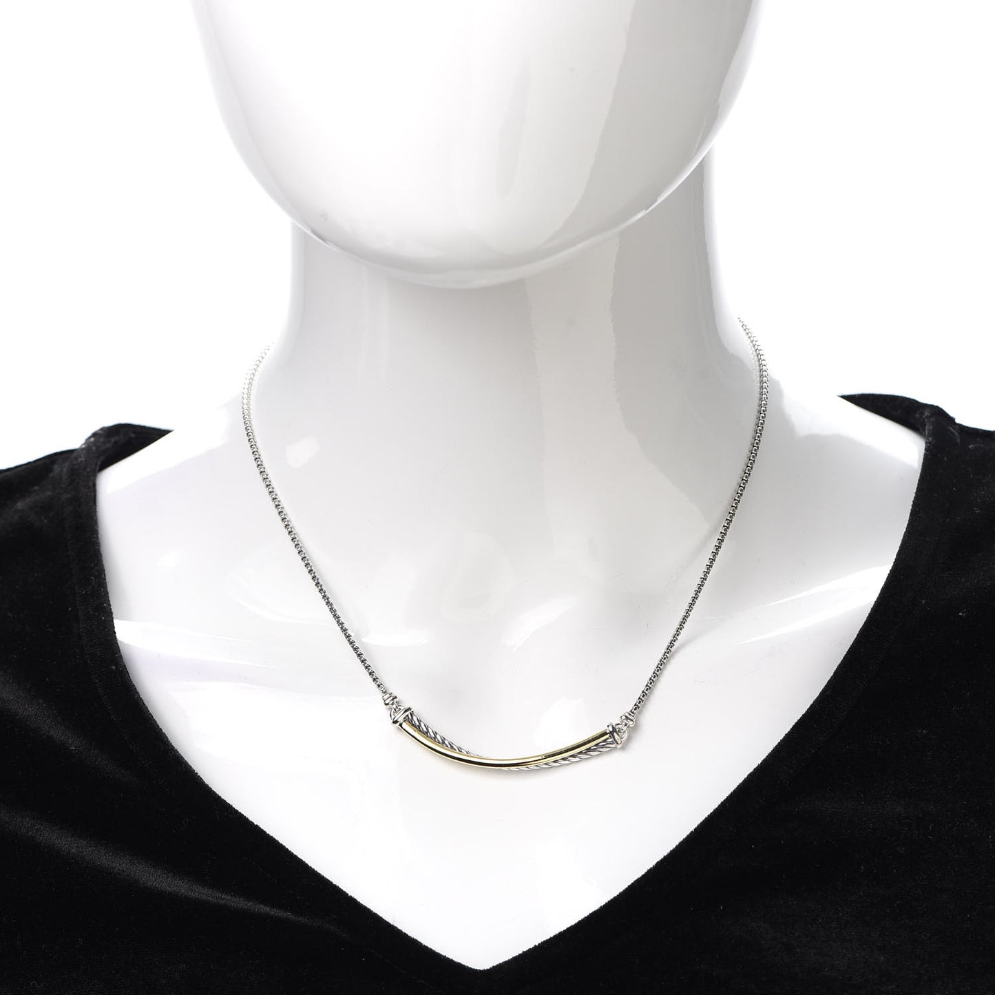 Sterling Silver 18K Yellow Gold Crossover Bar Pendant Necklace