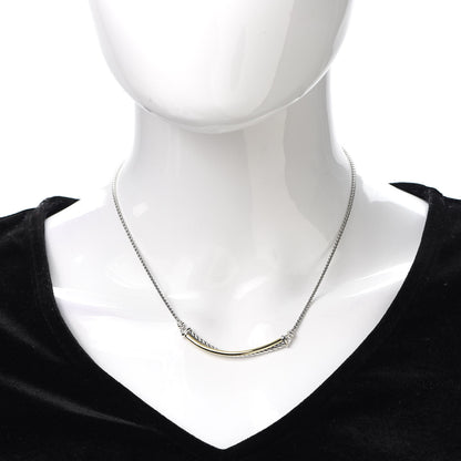 David Yurman Sterling Silver 18K Yellow Gold Crossover Bar Pendant Necklace 2 of 5