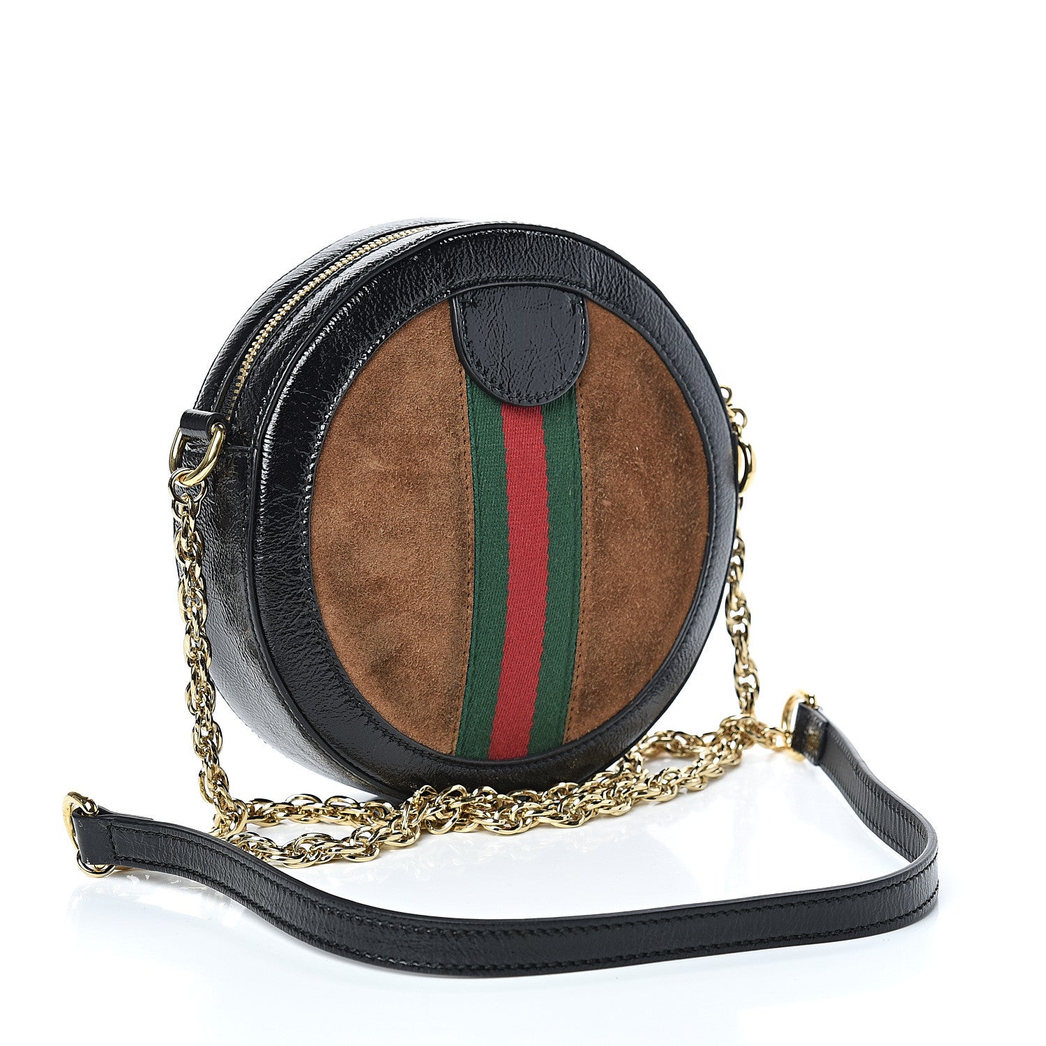 Gucci Suede Patent Web Mini Ophidia Round Shoulder Bag Nocciola Black 3 of 11