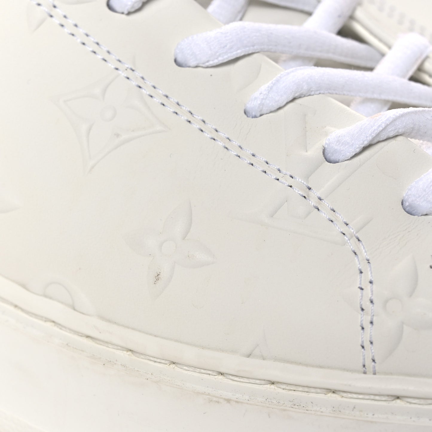 Lambskin Embossed Monogram Time Out Sneakers 37.5 White