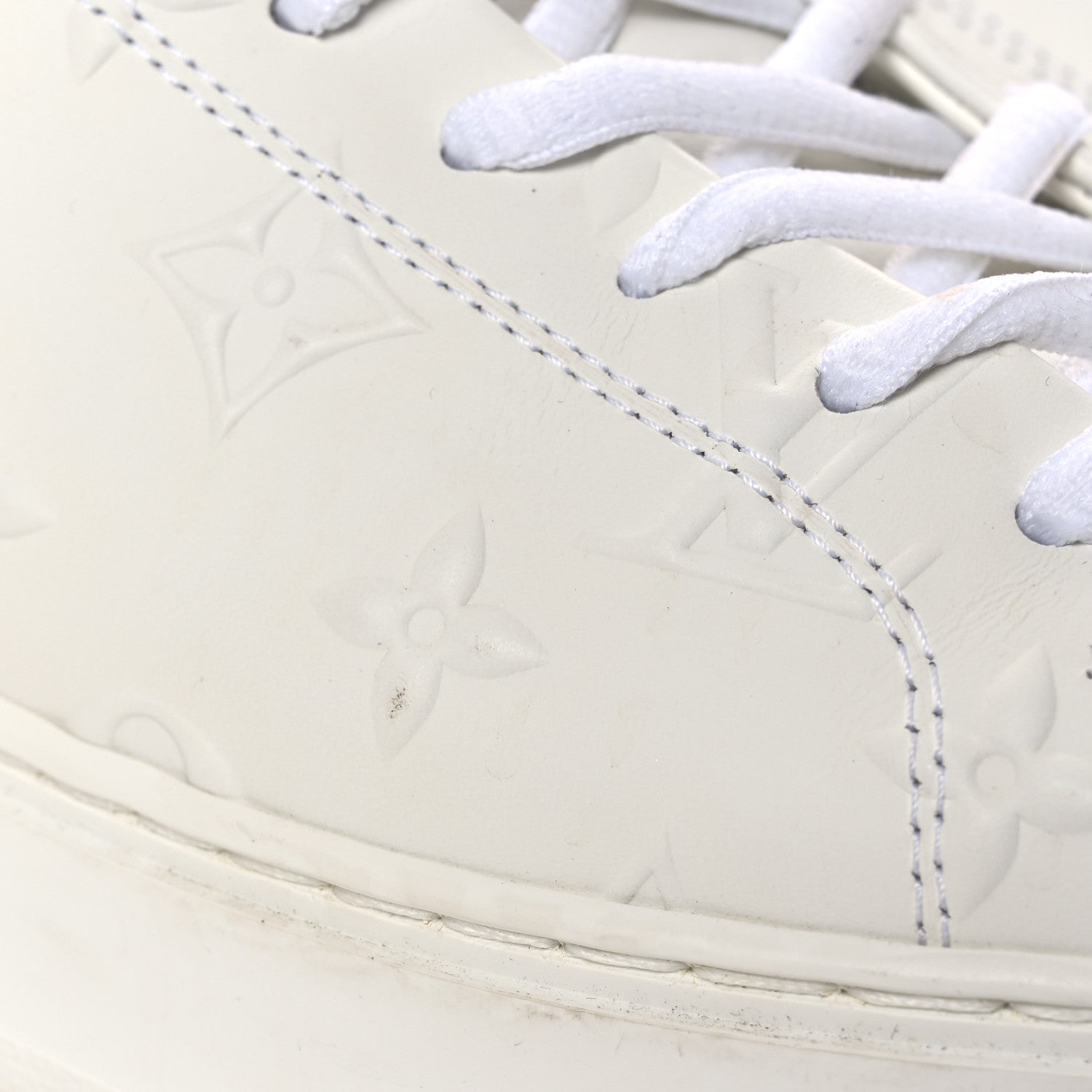 Louis Vuitton Lambskin Embossed Monogram Time Out Sneakers 37.5 White 13 of 14