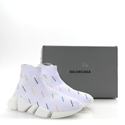 Balenciaga Technical 3D Recycled Knit Allover Logo Womens Speed 2.0 Sneakers 39 White Multicolor 10 of 10