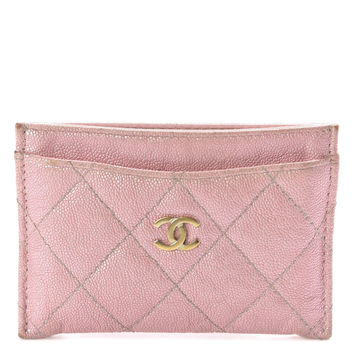 Iridescent Caviar Quilted Card Holder Rose Pink