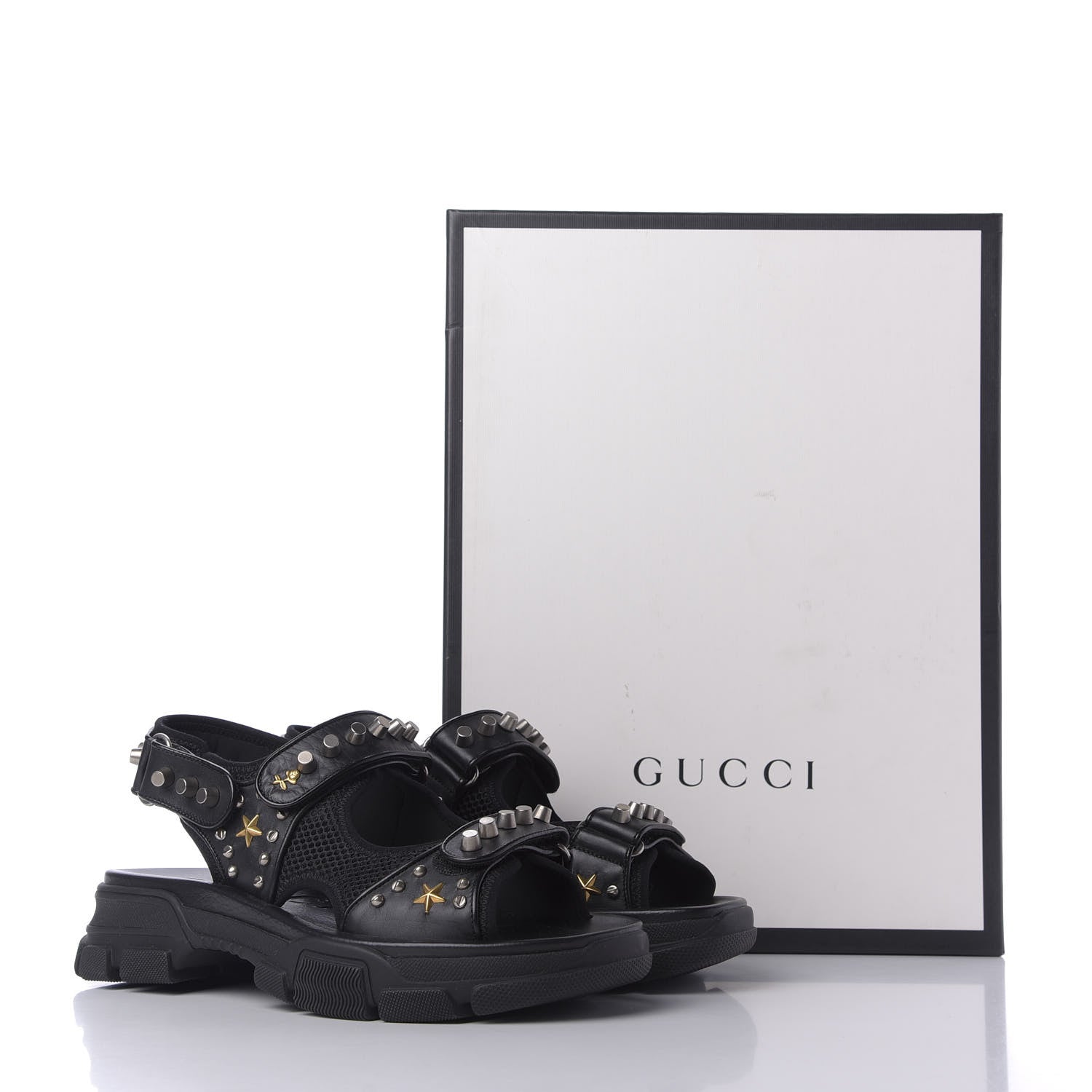 Gucci Nappa Mesh Studded Mens Aguru Sandals 8 Black 8 of 8