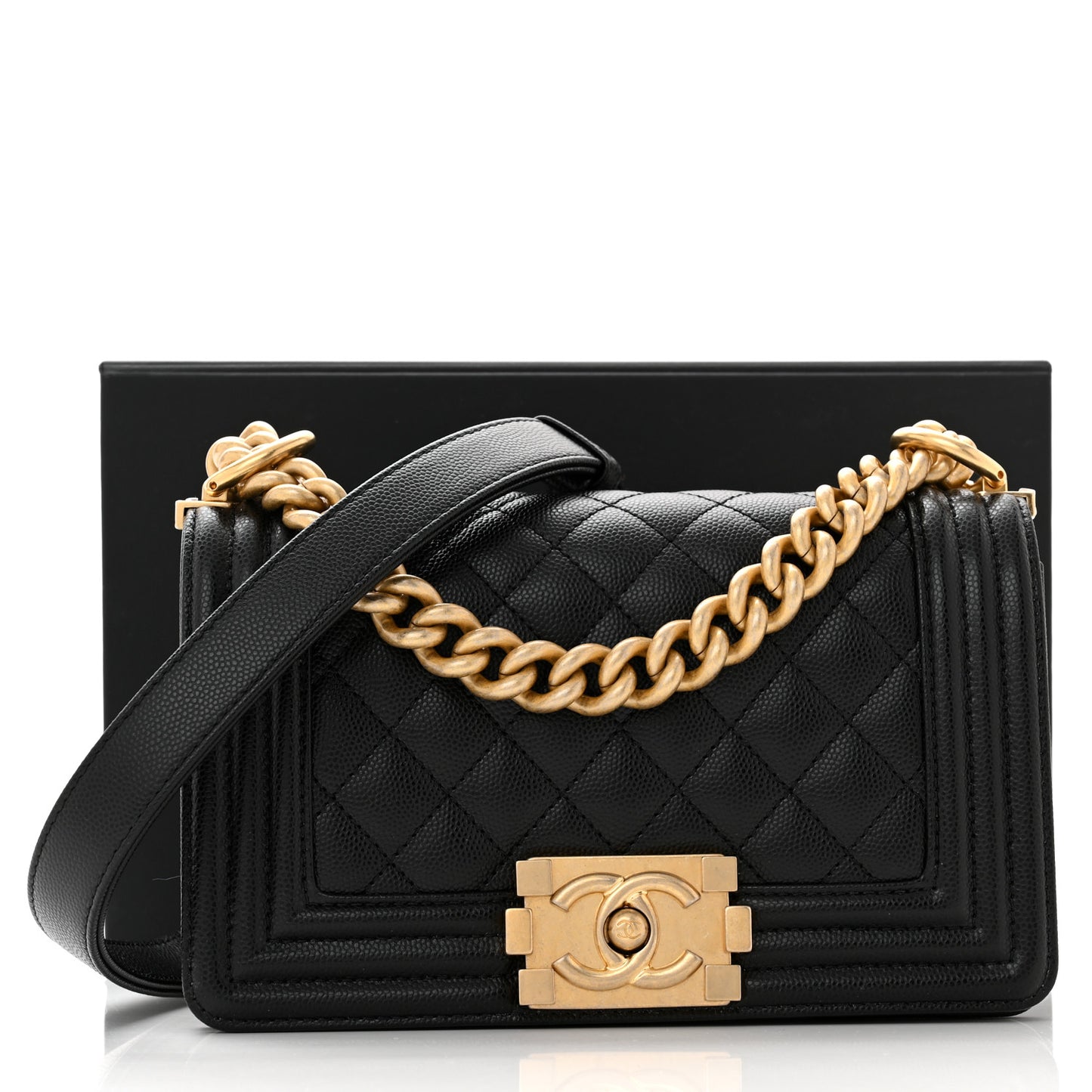 Caviar Quilted Small Boy Flap Black