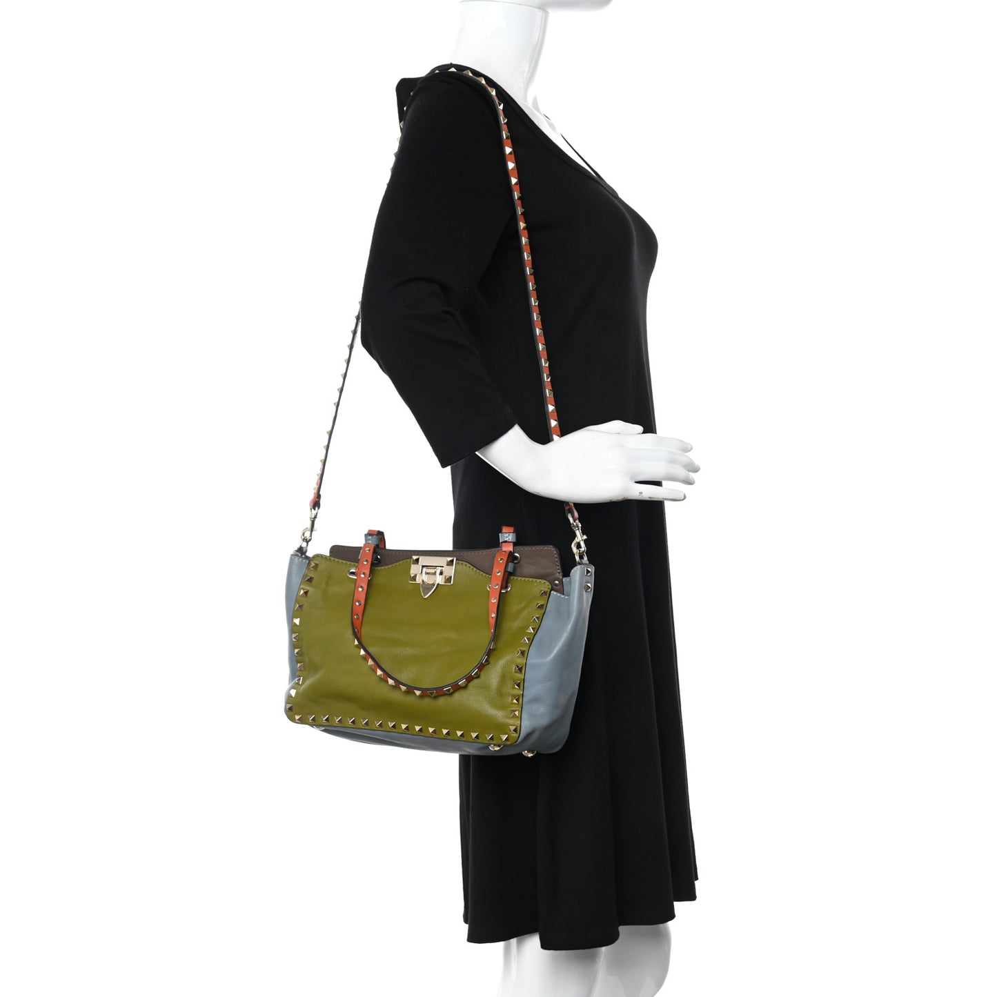 Vitello Colorblock Small Rockstud Tote Multicolor
