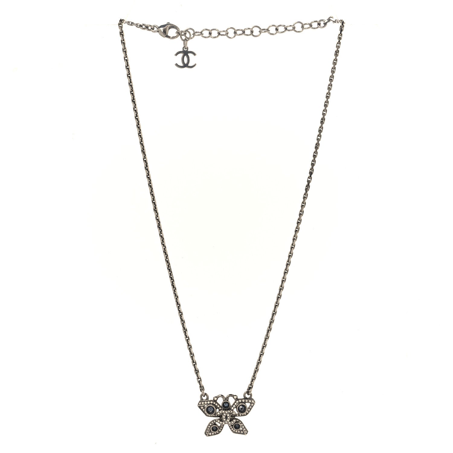 Chanel Crystal Butterfly CC Necklace Ruthenium 3 of 4