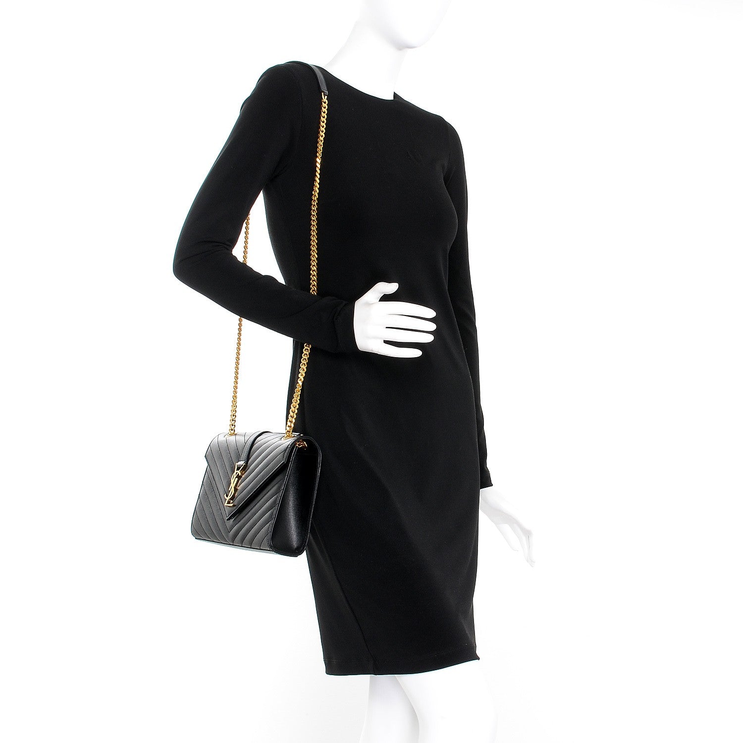 Saint Laurent Grain De Poudre Matelasse Chevron Medium Monogram Satchel Black 2 of 8
