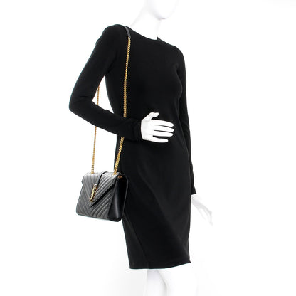 Saint Laurent Grain De Poudre Matelasse Chevron Medium Monogram Satchel Black 2 of 8