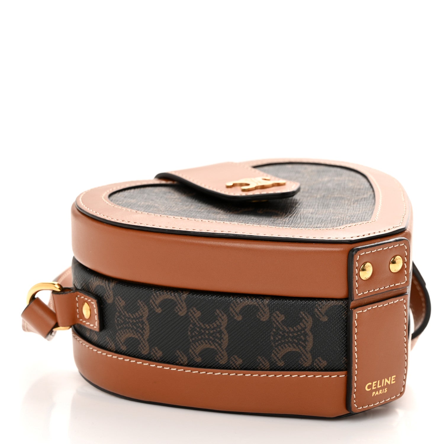 Celine Triomphe Canvas Calfskin Heart Tambour Bag Tan 4 of 10