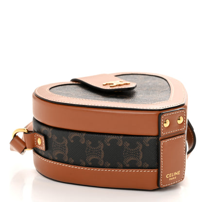 Celine Triomphe Canvas Calfskin Heart Tambour Bag Tan 4 of 10