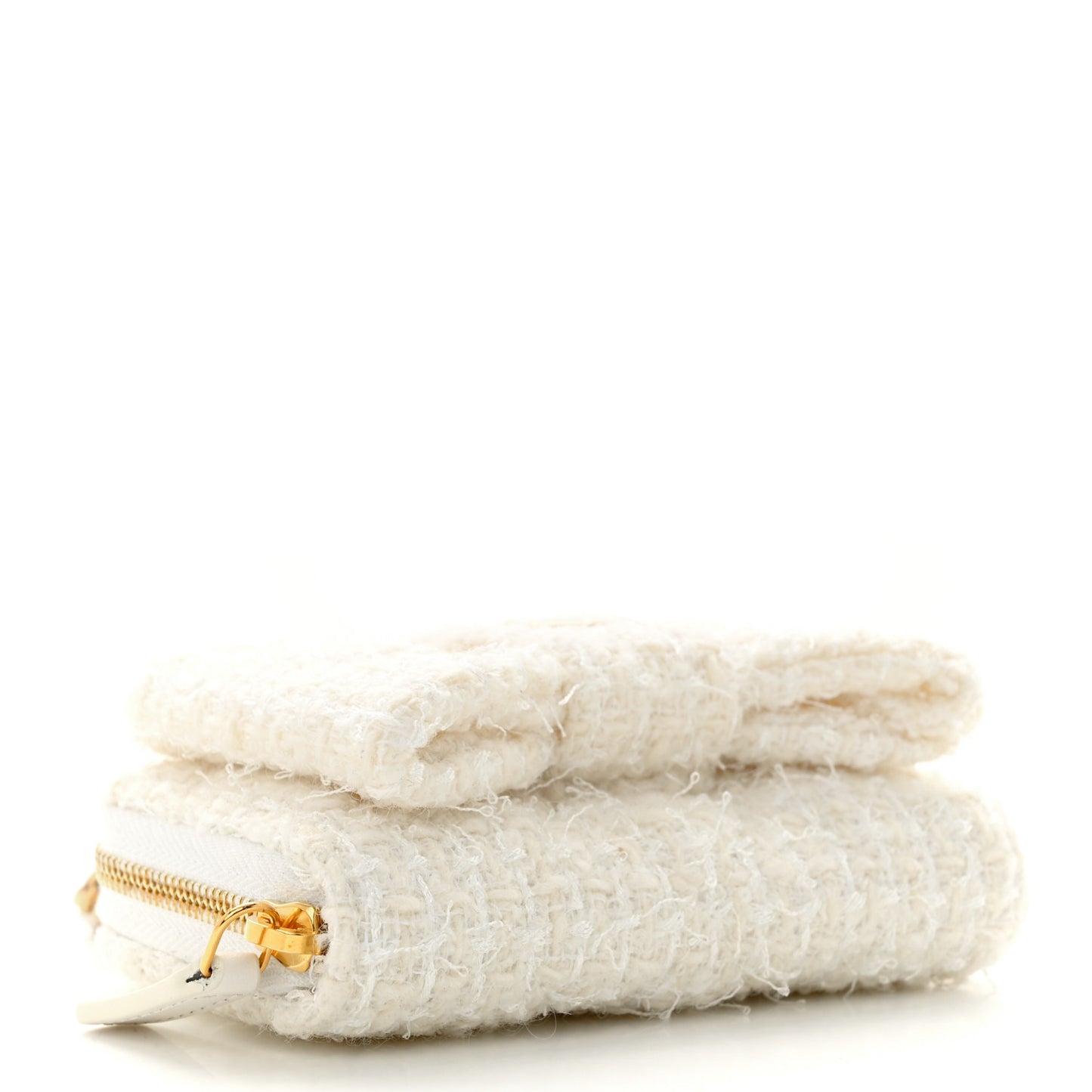 Tweed Quilted Bow Flap Card Holder On Chain White