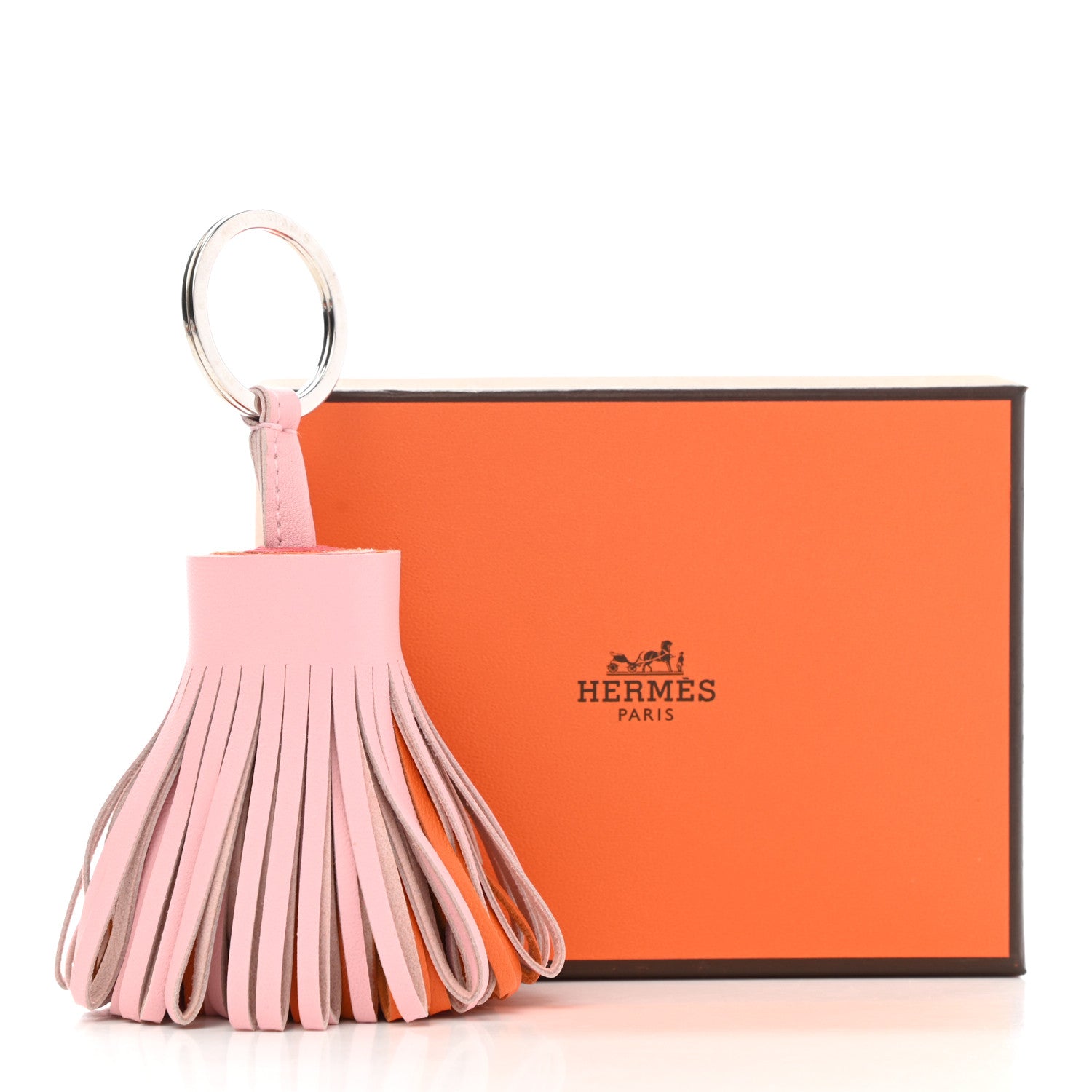 Hermes Lambskin Tri-Color Carmen Tassel Key Holder Rose Sakura Orange Bougainvillea 4 of 4