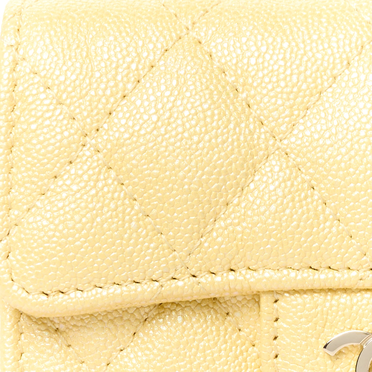 Iridescent Caviar Quilted Flap Card Holder Yellow