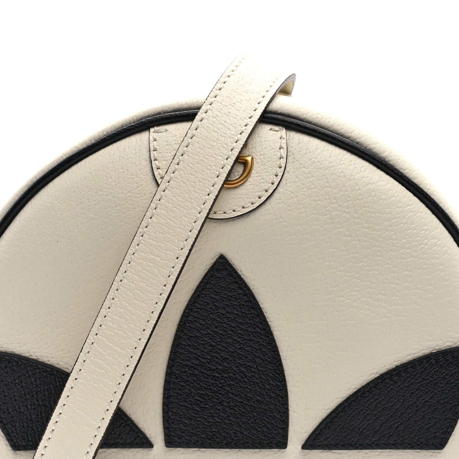 Gucci X ADIDAS Textured Dollar Calfskin Web Trefoil Logo Small Ophidia Round Shoulder Bag Off White Black 8 of 10