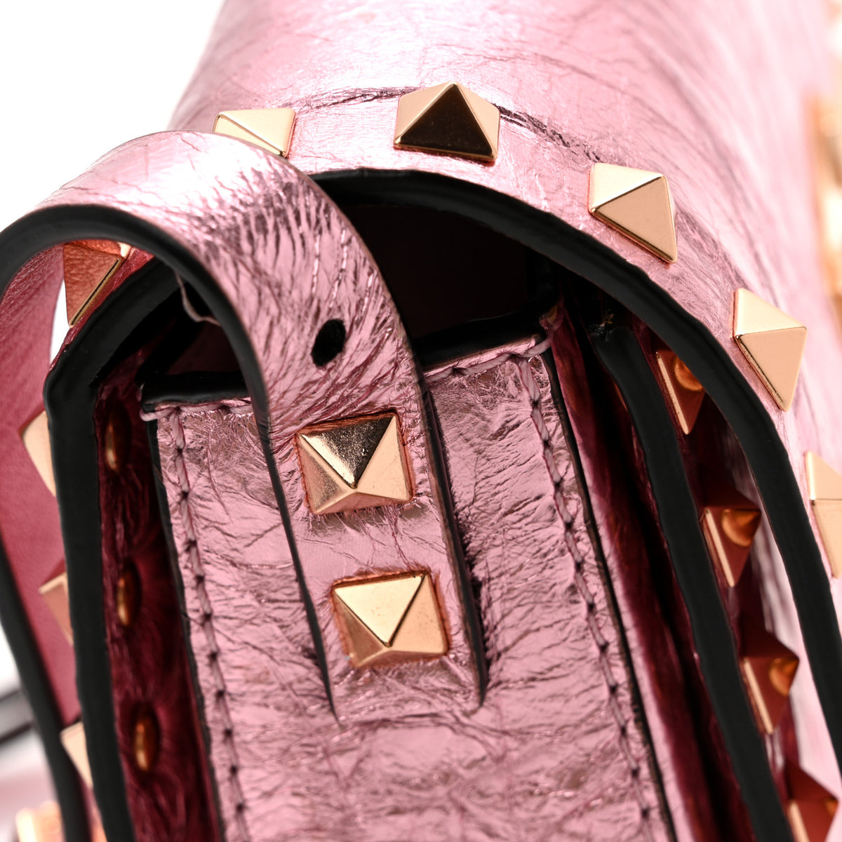 Valentino Garavani Metallic Crackle Effect Calfskin Rockstud Flip Lock Shoulder Bag Rose Cannelle 12 of 12