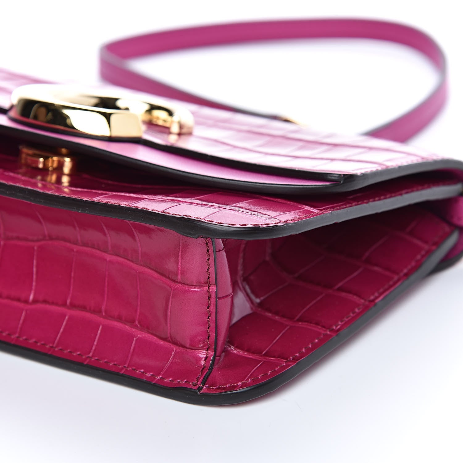 Chloe Calfskin Crocodile Embossed C Clutch With Chain Graphic Pink 10 of 10