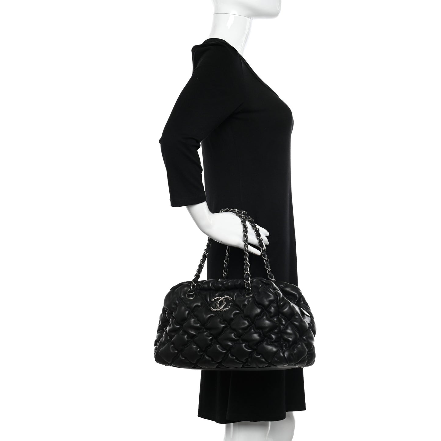 Calfskin Bubble Quilt Bowler Black