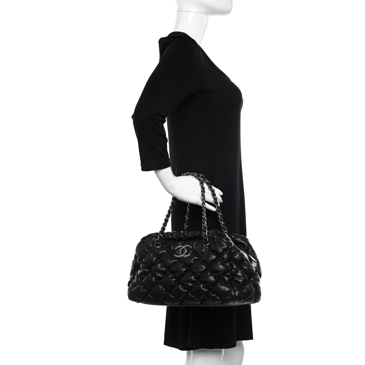 Chanel Calfskin Bubble Quilt Bowler Black 2 of 10