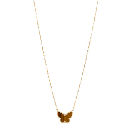 Van Cleef & Arpels 18k Yellow Gold Tiger Eye Lucky Alhambra Butterfly Pendant Necklace 1 of 6