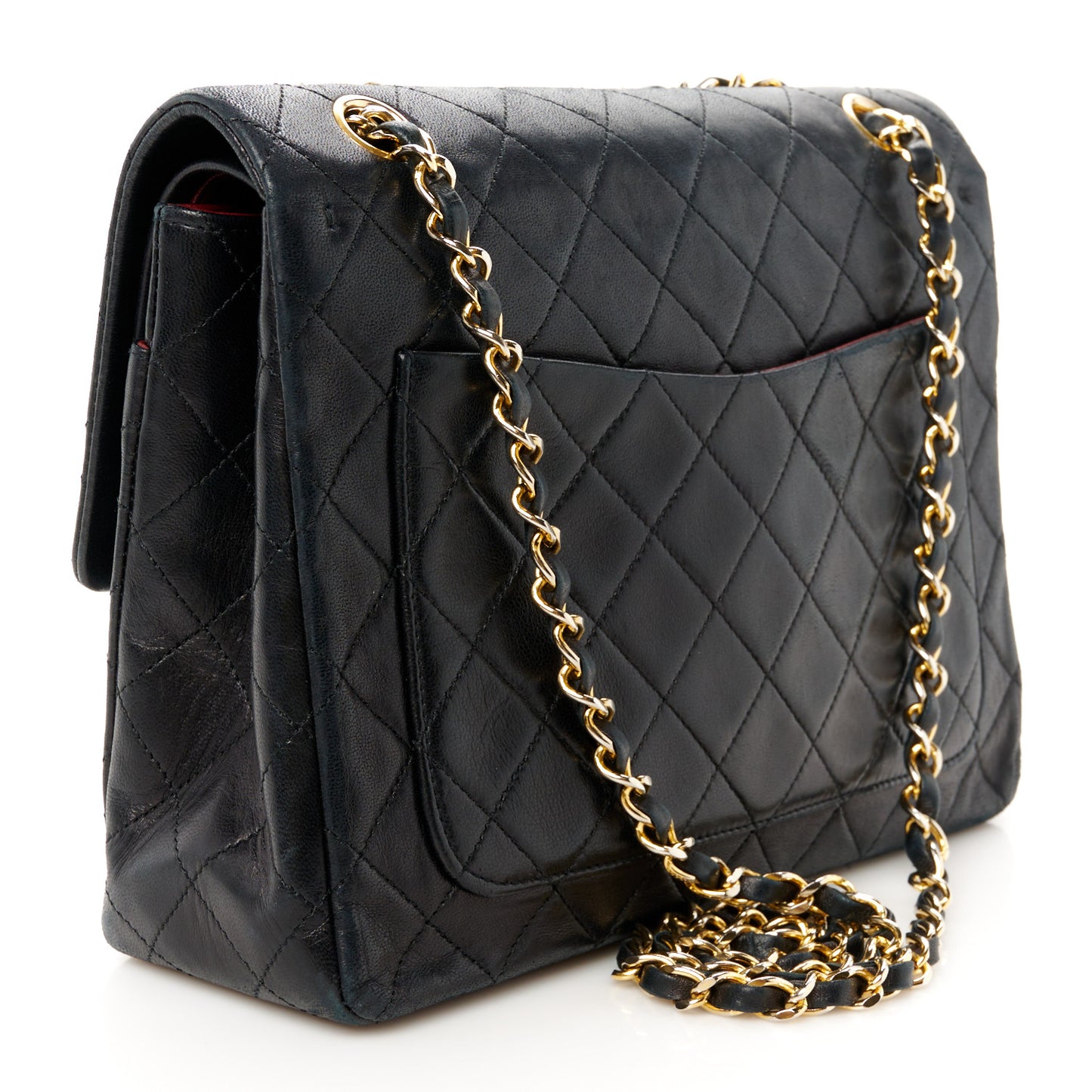 Lambskin Quilted Medium Double Flap Black