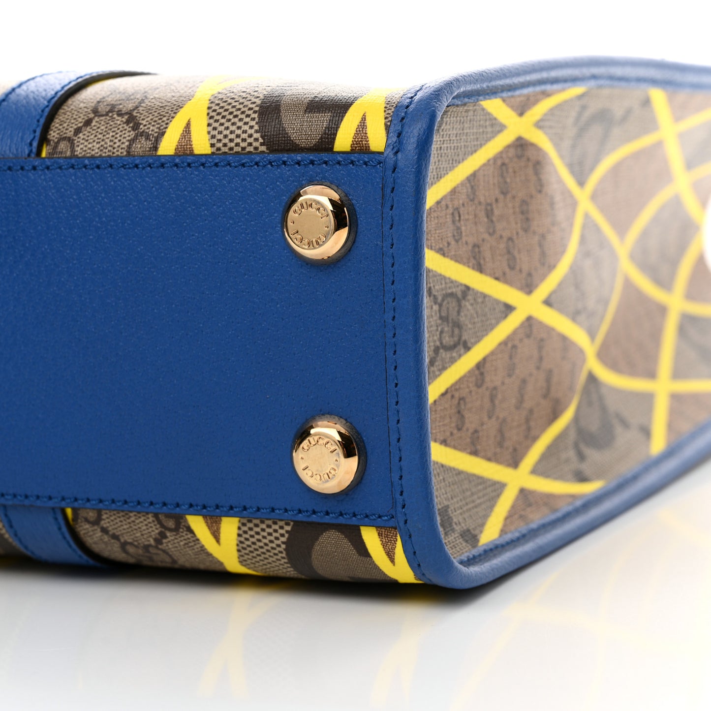 GG Supreme Monogram Mix Textured Dollar Calfskin Rhombus Inlay Large Tote Bag Beige Ebony Harvest Joy Blue