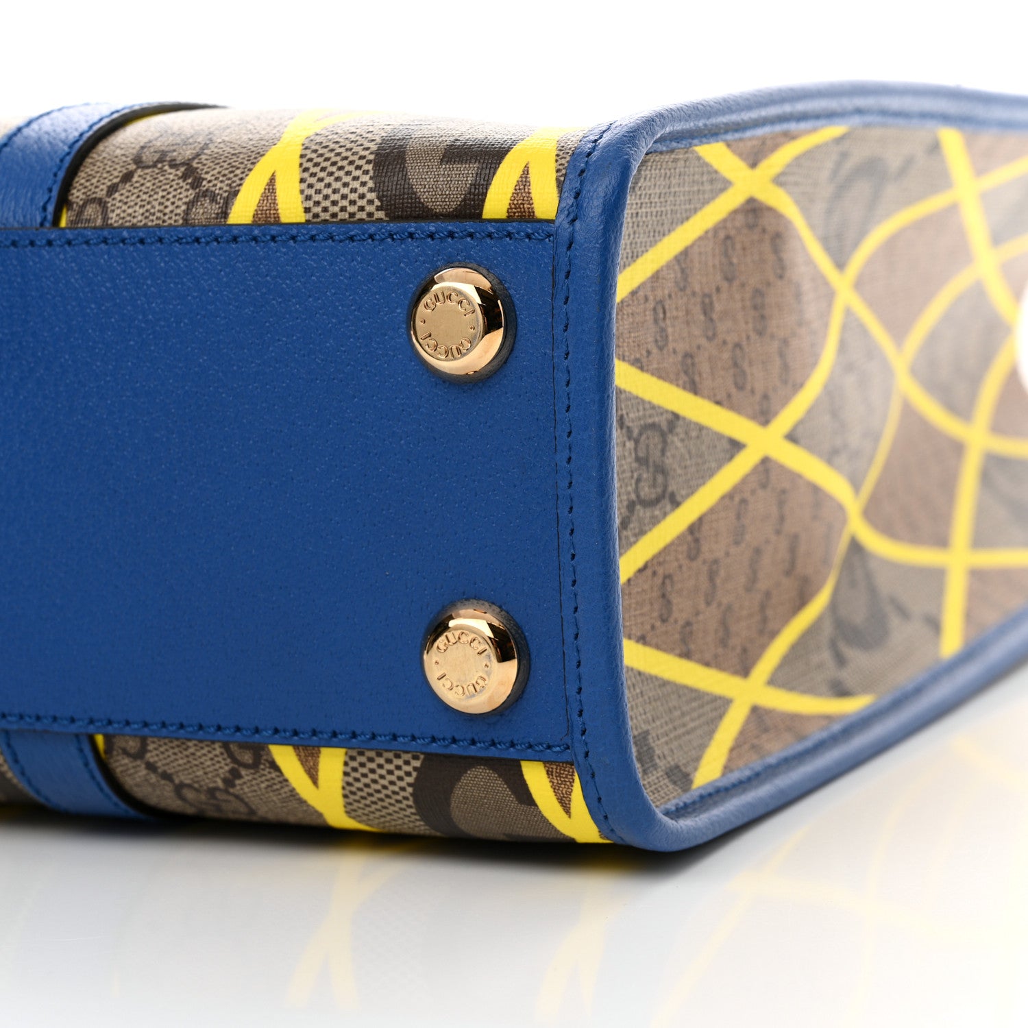 Gucci GG Supreme Monogram Mix Textured Dollar Calfskin Rhombus Inlay Large Tote Bag Beige Ebony Harvest Joy Blue 10 of 10