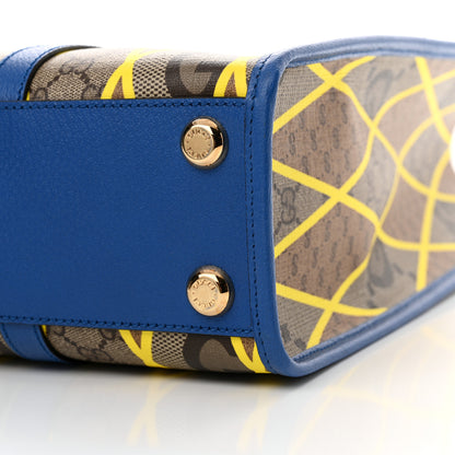 Gucci GG Supreme Monogram Mix Textured Dollar Calfskin Rhombus Inlay Large Tote Bag Beige Ebony Harvest Joy Blue 10 of 10