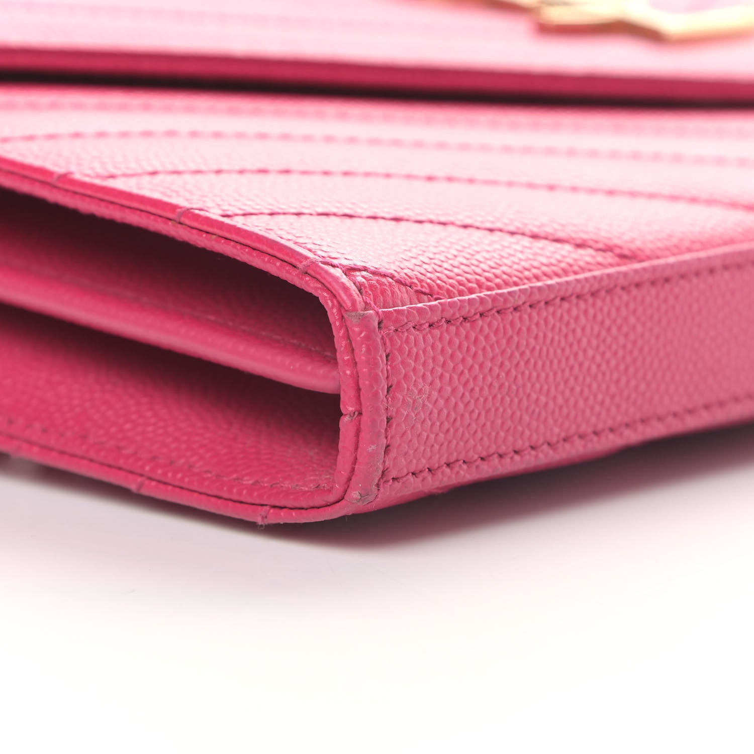Saint Laurent Grain De Poudre Matelasse Chevron Monogram Chain Wallet Bubblegum 5 of 6