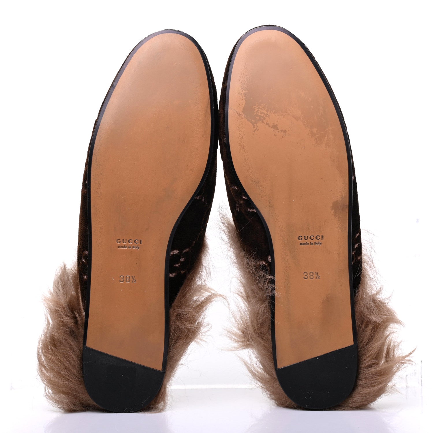 Gucci Velvet GG Monogram Fur Womens Princetown Slippers 38.5 Brown Black Natural 5 of 11