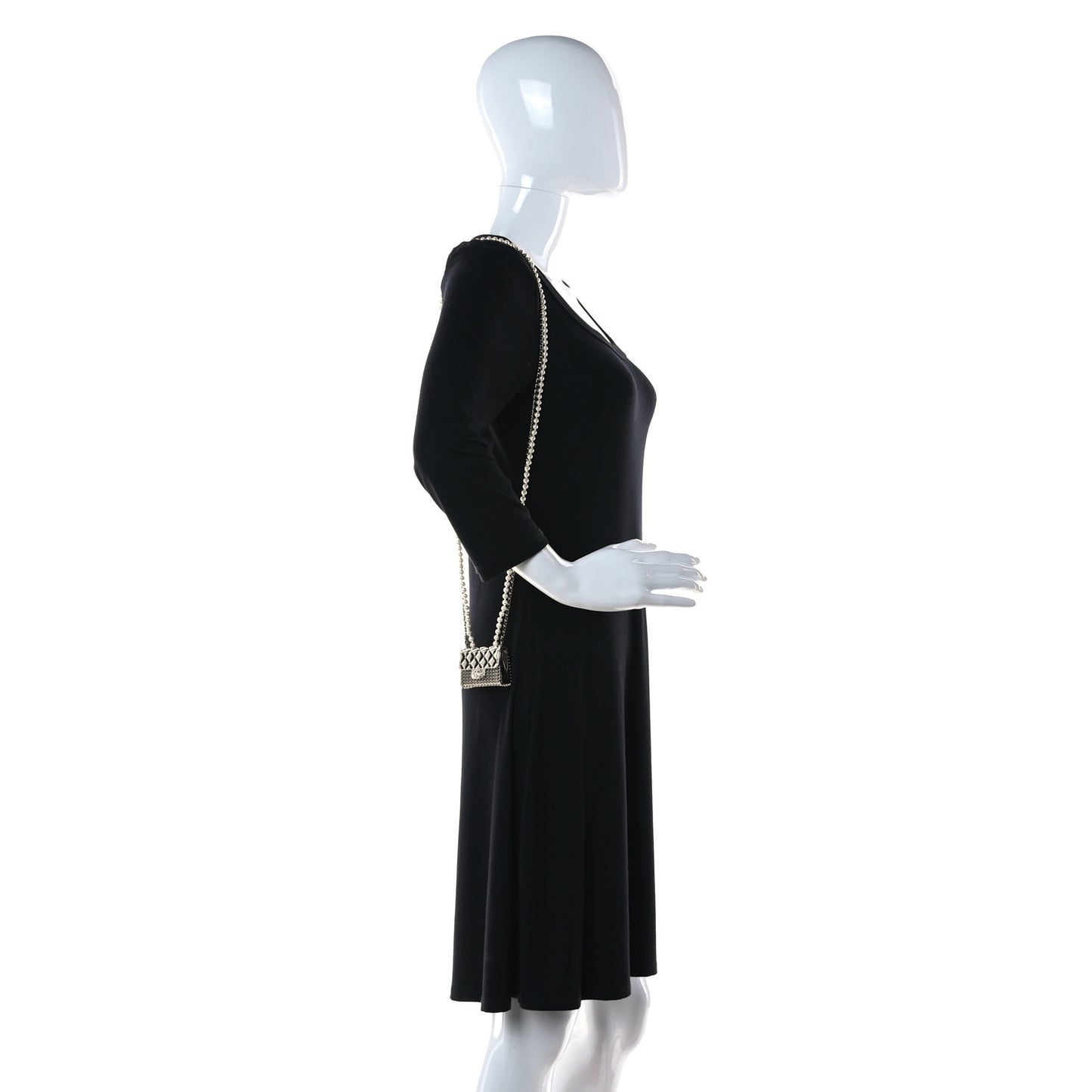 Metal Lambskin Pearl Chain Flap Bag Long Necklace Gold Black Pearly White
