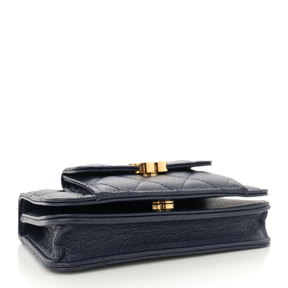 Chanel Caviar Quilted Pocket Twins Clutch With Chain Navy Blue 4 of 11
